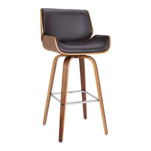 Tyler 26 in. Brown/Walnut High Back Wood Swivel Counter Stool with Faux Leather
