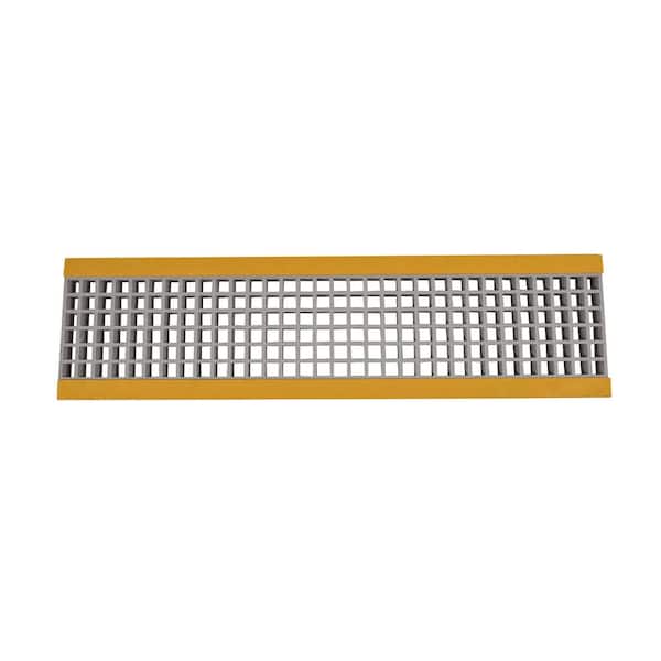 Gray and Yellow, 12 in. x 48 in. Fiberglass Molded Grating Stair Tread Covers, Gritted, Edged, Interior/Exterior