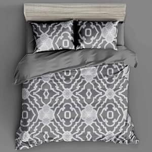 3 Pieces Grey Comforter Set All Season Bedding Textured Pattern - King Bedding Set with 2 Pillow Shams