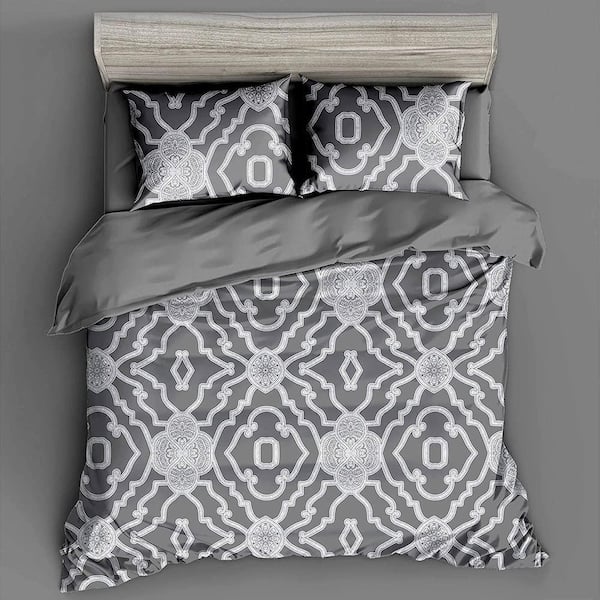 Shatex 3 Pieces Grey Comforter Set All Season Bedding Textured Pattern - King Bedding Set with 2 Pillow Shams