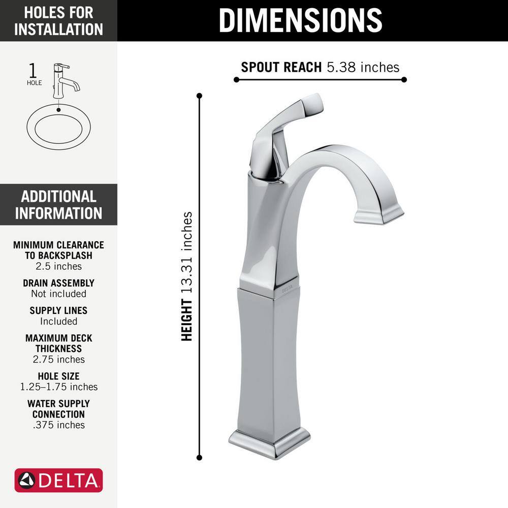 Chrome Single Hole Vessel Bathroom Faucet with Brass Construction