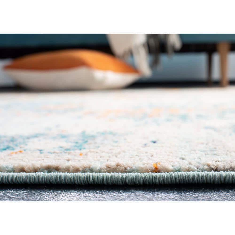 Rectangular Light Blue and Beige Synthetic Area Rug