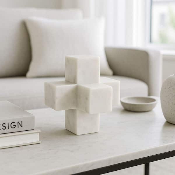 Liv & Skye White 7 in. x 7 in. Marble Jack Sculpture 15225-01