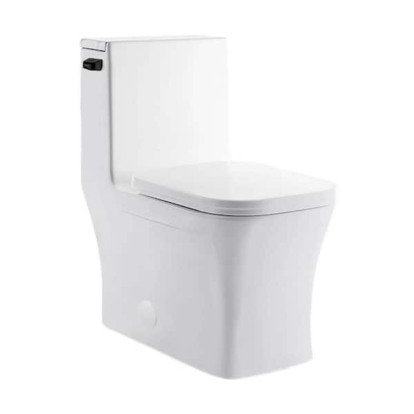 Swiss Madison Concorde One-Piece 1.28 GPF Single Flush Square Toilet in Glossy White with Black Hardware Seat Included