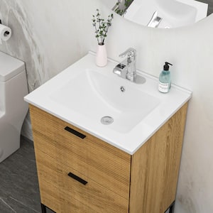 24 in. Drop-In Ceramic Bathroom Sink in White with 1-Faucet Hole and Overflow