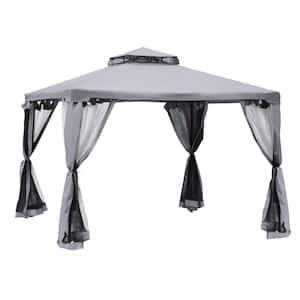 9.6 ft. x 9.6 ft. Gray Patio Gazebo, Outdoor Canopy Shelter with 2-Tier Roof and Netting, Steel Frame for Backyard