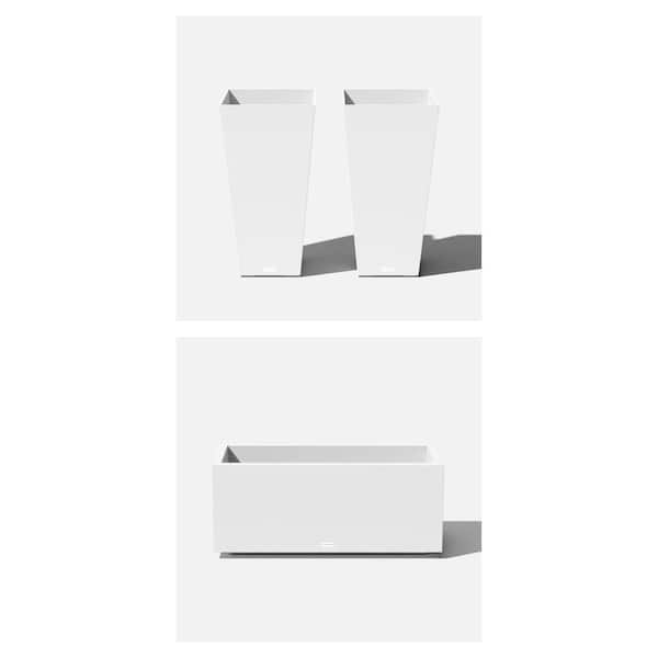 Midland White Planter Combo: Tapered (15.25 in. x 30 in.) (2-Pack) and Rectangular (15 in. x 38 in. x 16.25 in.)