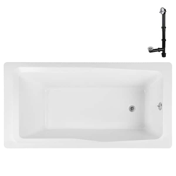 Streamline N-4440-763-CH 72 in. x 36 in. Rectangular Acrylic Soaking Drop-In Bathtub, with Reversible Drain in Polished Chrome