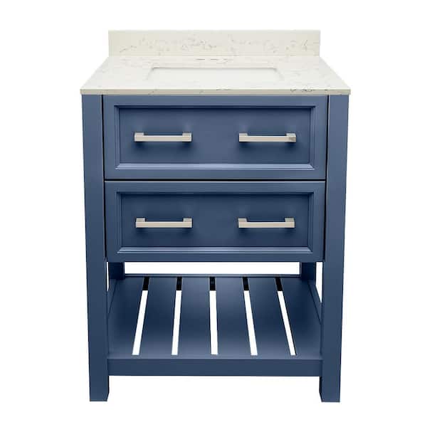 Ella Tremblant 25 in. W x 19 in. D x 36 in. H Bath Vanity in Navy Blue with Quartz Stone Lyra White Top with White Basin