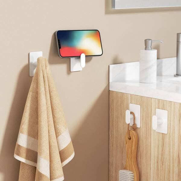LAIFUCAM Adhesive Wall Hook Towel Holder in White, Waterproof Rust