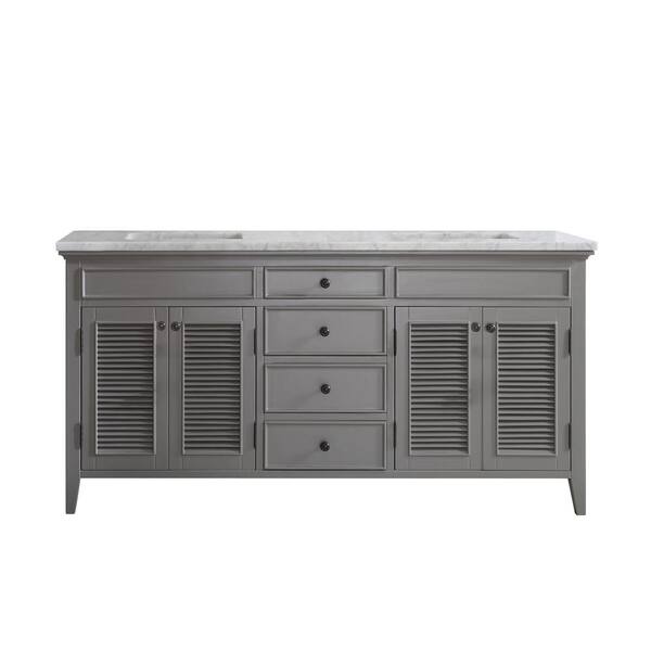 ROSWELL Piedmont 72 in. W x 23 in. D x 35 in. H Vanity in Grey with Marble Vanity Top in White with Basin