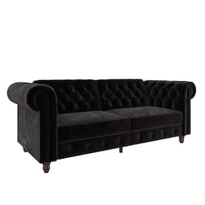 Furini Black Velvet Sofa Futon Mattress