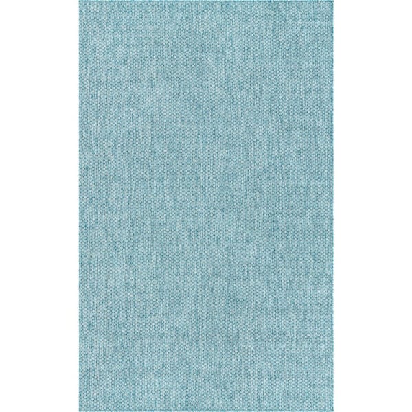 Unique Loom Outdoor Solid Aquamarine 5' 0 x 8' 0 Area Rug