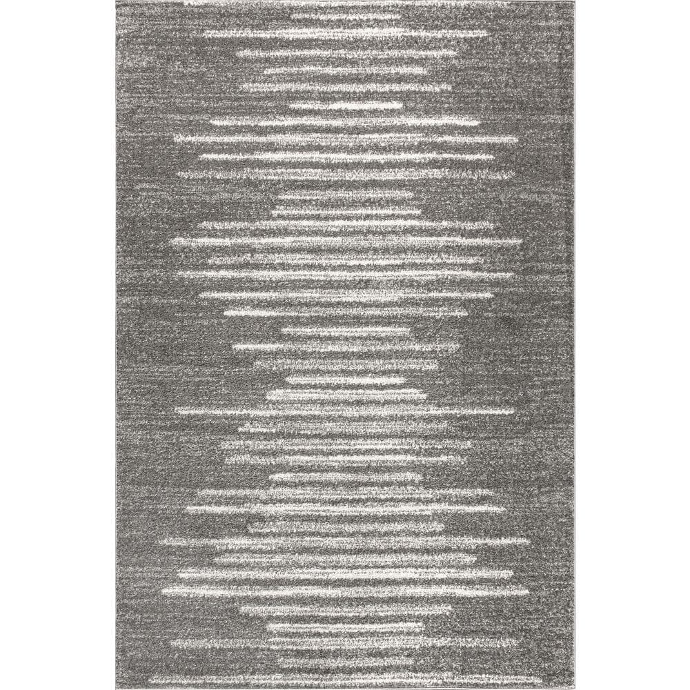 Bohemian Bliss Gray and Ivory Stripe 4' x 6' Synthetic Area Rug