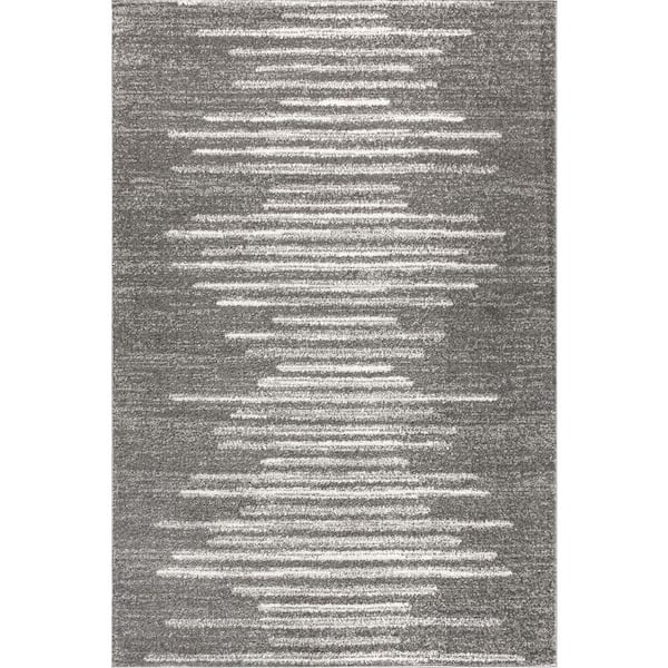 Aya Berber Stripe Geometric Gray/Cream 8 ft. x 10 ft. Area Rug