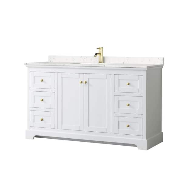 Wyndham Collection Avery 60 in. W x 22 in. D x 35 in. H Single Sink Bath Vanity in White with Light-Vein Carrara Cultured Marble Top