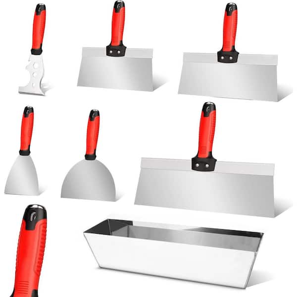 7-Piece Stainless Steel Drywall Tool Kit with Putty Knife Taping Knife Painter Scraper Tool and 12 Mud Pan