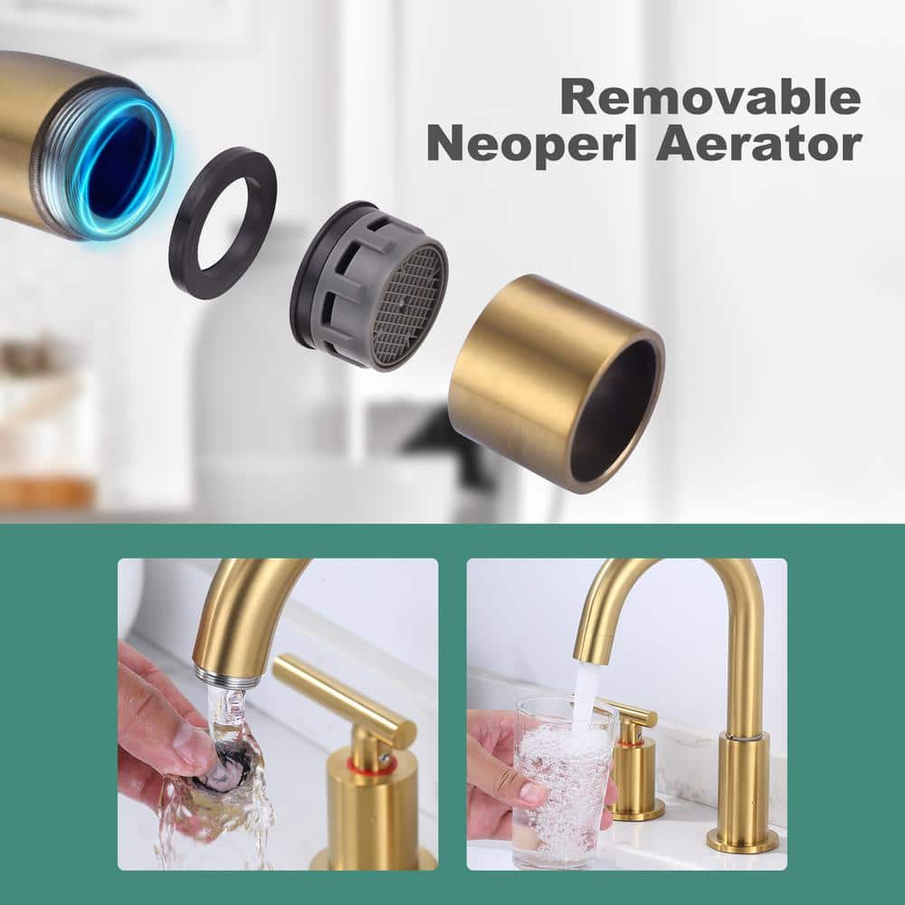 Brushed Gold Stainless Steel Double Handle Widespread Bathroom Faucet