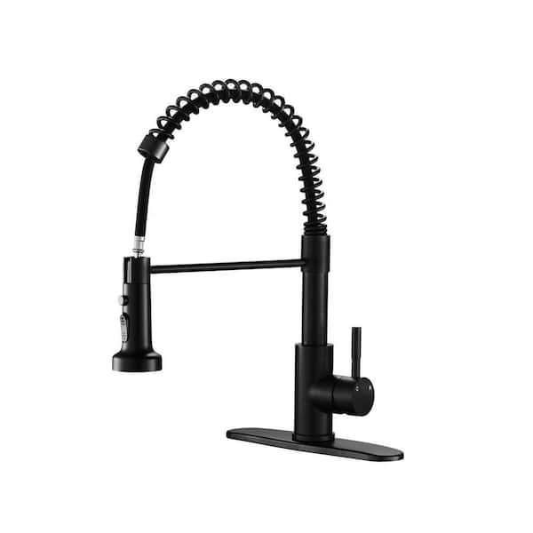 Miscool Tam Lever Single Handle Single Hole Pull Down Sprayer Kitchen Faucet with Spot Resistant in Matte Black