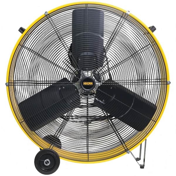 13000 CFM 30 in. yellow heavy-duty High Velocity Barrel Floor Drum Fan With Powerful 1/3HP Motor, 9 ft. Power Cord