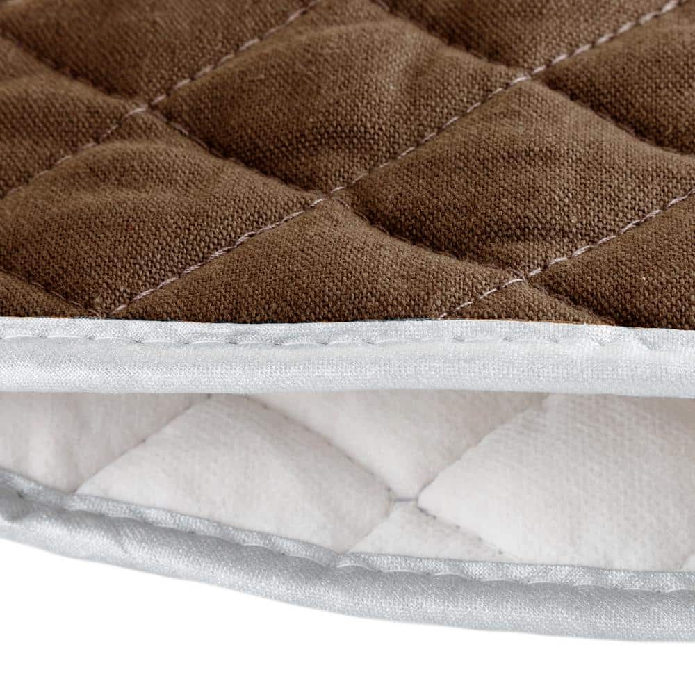 Extra Long Brown Cotton Quilted Oven Mitts Set