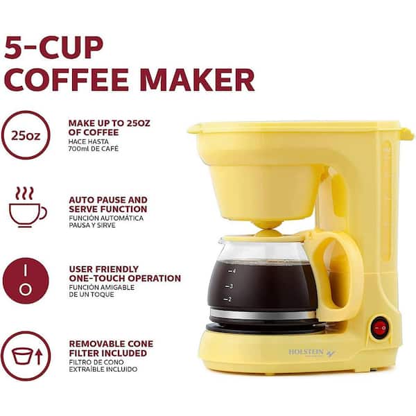 Holstein Housewares - 5 Cup Drip Coffee Maker - Convenient and