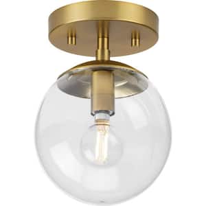 Atwell Collection 6 in. 1-Light Brushed Bronze Semi-Flush Mount Mid-Century Modern with Clear Glass Shade