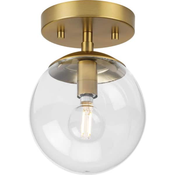 Progress Lighting Atwell Collection 6 in. 1-Light Brushed Bronze Semi-Flush Mount Mid-Century Modern with Clear Glass Shade