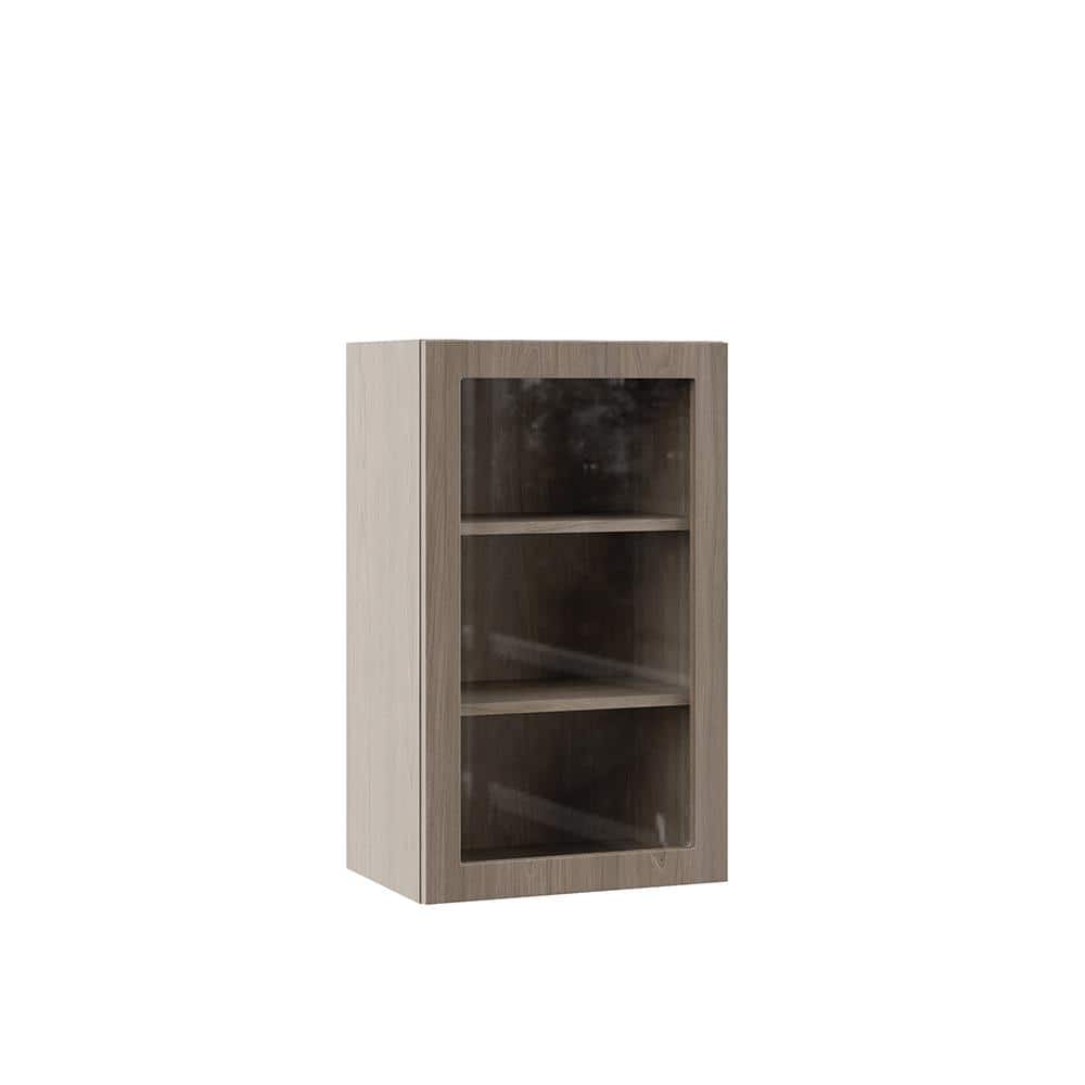 Designer Series Edgeley 18 in. W x 12 in. D x 30 in. H Assembled Slab Glass Door Wall Kitchen Cabinet in Driftwood price history on PriceWatchPro