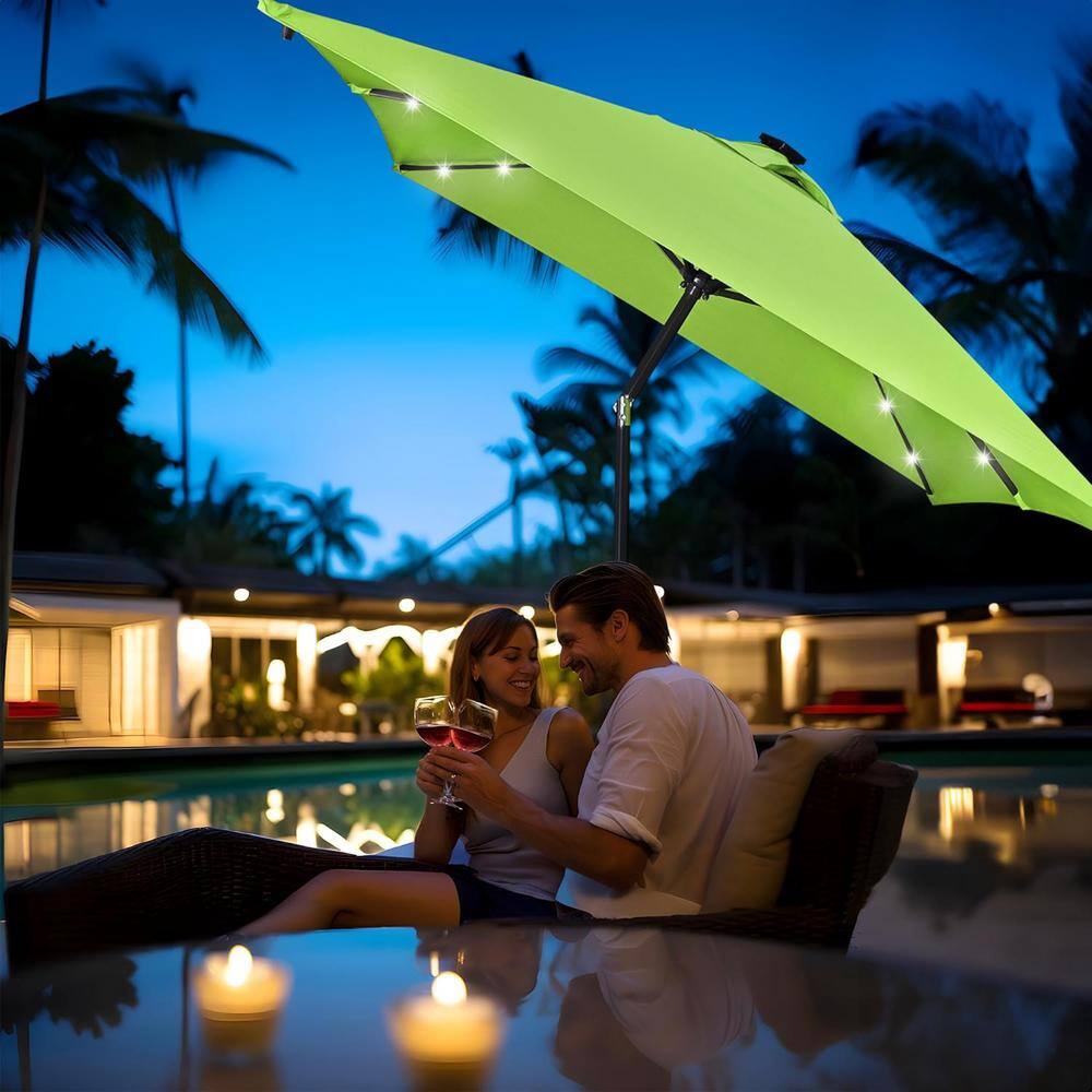 10 ft Lime Green Solar Powered LED Rectangle Patio Umbrella with Black Steel Pole