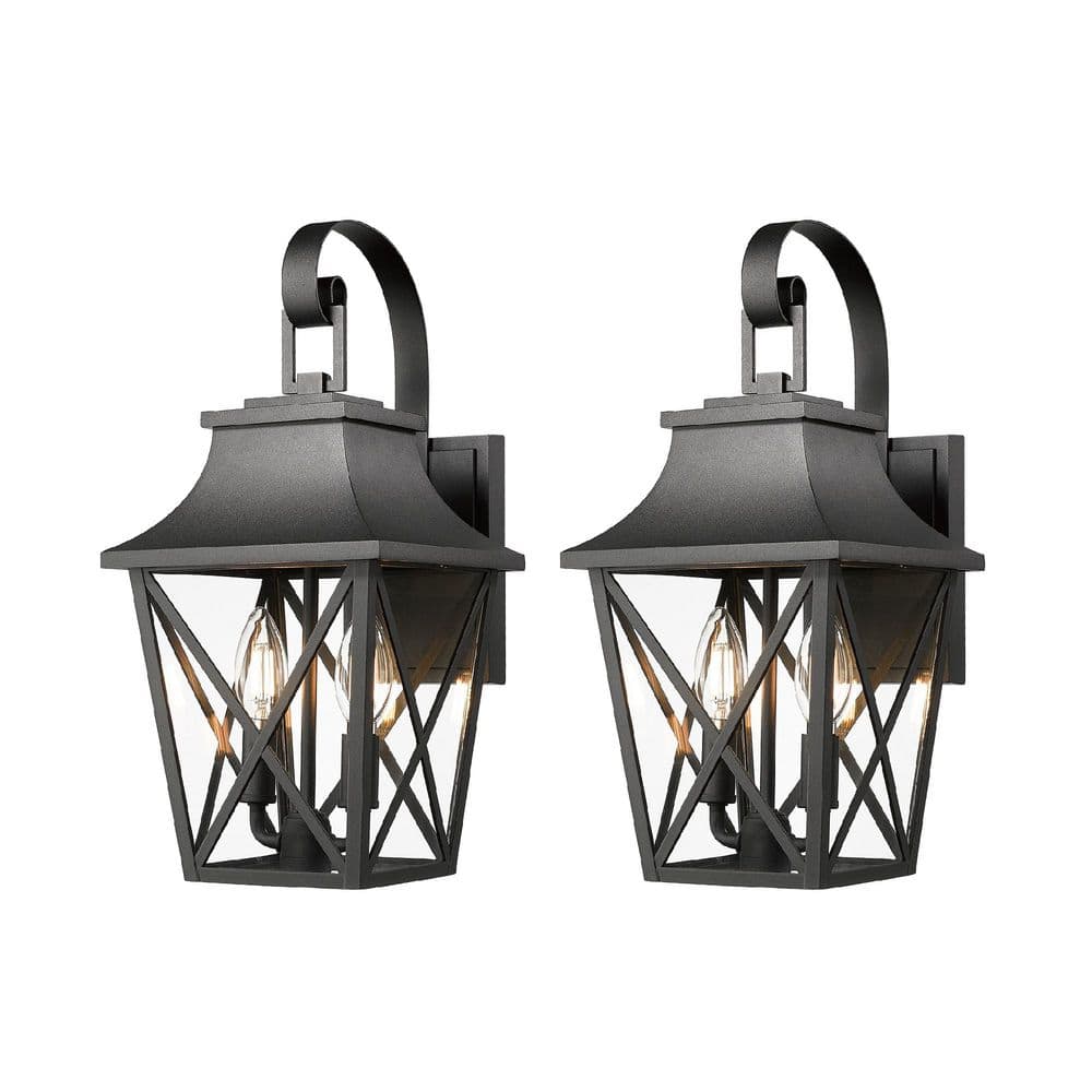 16 in. Black Outdoor Hardwired Wall Lantern Sconces with Waterproof Rust Co