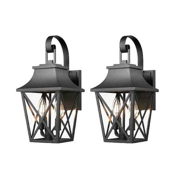 16 in. Black Outdoor Hardwired Wall Lantern Sconces with Waterproof Rust Corrosion Resistant No Bulbs Include(2 pack)