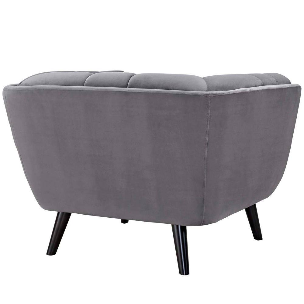 Black Velvet and Wood Mid-Century Modern Accent Chair