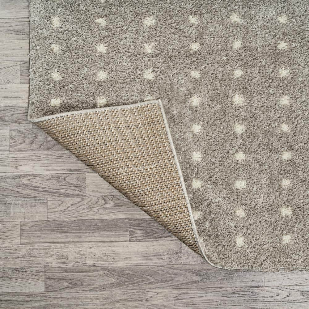 Gray and Ivory Geometric Dot Shag Runner Rug 2' x 8'