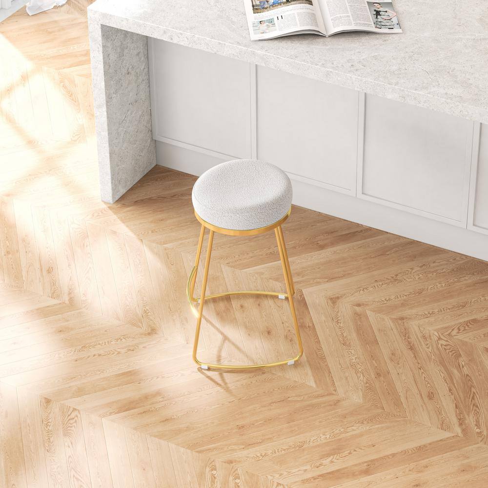 Ivory Boucle 26" Backless Metal Counter Stool