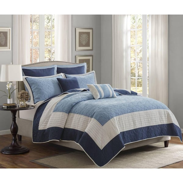 Danville 7-Piece Navy Microfiber Full/Queen Reversible Coverlet Set