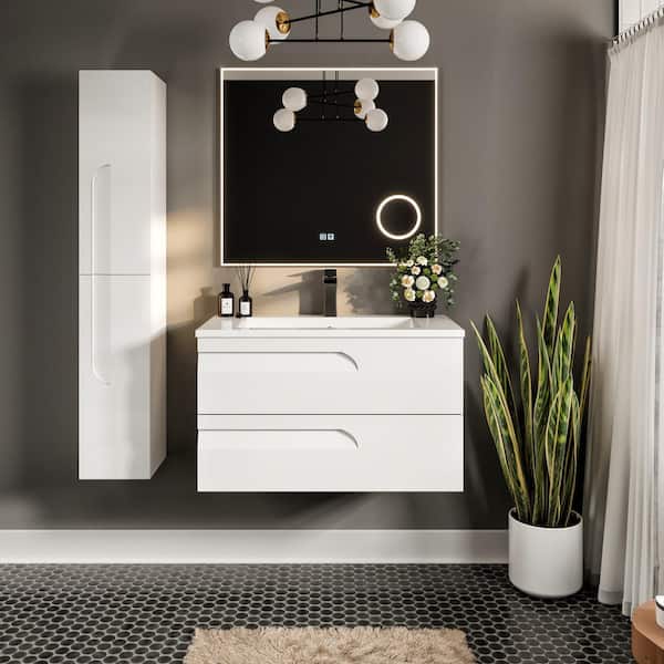 Joy 40 in. Single Sink Floating White Bath Vanity with White Porcelain Top (Assembled)