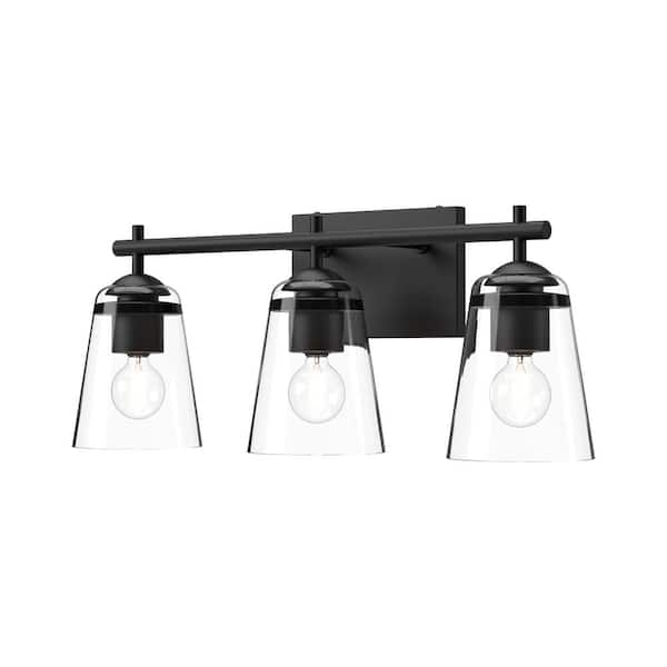 ALORA MOOD Addison 22-in 3 Light 60-Watt Clear Glass/Matte Black Vanity Light