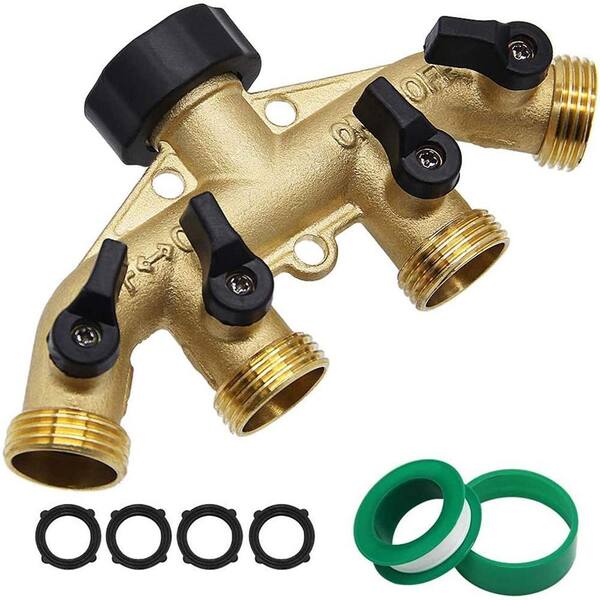 thumbnail image 2 of Expert Gardener Heavy-Duty Brass 4-Way Shut-Off Manifold Hose Connector – USA Made 2 of 6