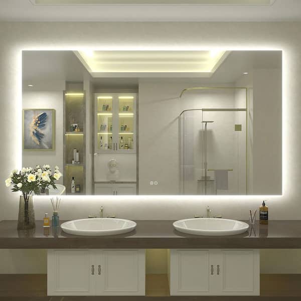 68 in. W x 38 in. H Rectangular Frameless UL Certified LED Backlited Anti-Fog Tempered Glass Wall Bathroom Vanity Mirror