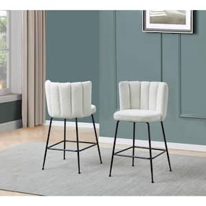 Elegante 26 in. H Cream Boucle Fabric Metal Counter Height Bar Stools (Set of 2)