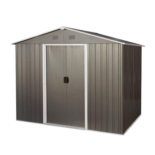 Darwin Outdoor 7.41 ft. W x 5.31 ft. D Gray Metal Storage Shed with Padlock Metal Foundation (39.35 sq. ft.)