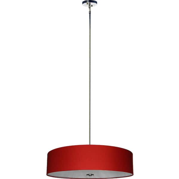 Illumine 5-Light Satin Steel Chandelier with Chili Pepper Red Fabric Shade