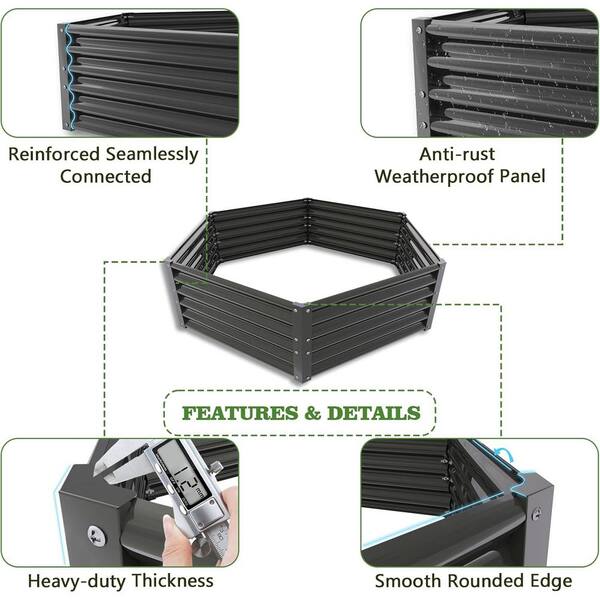 Grey 70in. x 60in. x 18in. Hexagon Galvanized Raised Garden Beds