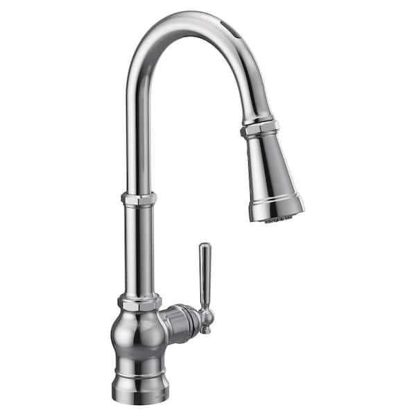 MOEN Paterson Single-Handle Smart Touchless Pull Down Sprayer Kitchen Faucet with Voice Control and Power Boost in Chrome