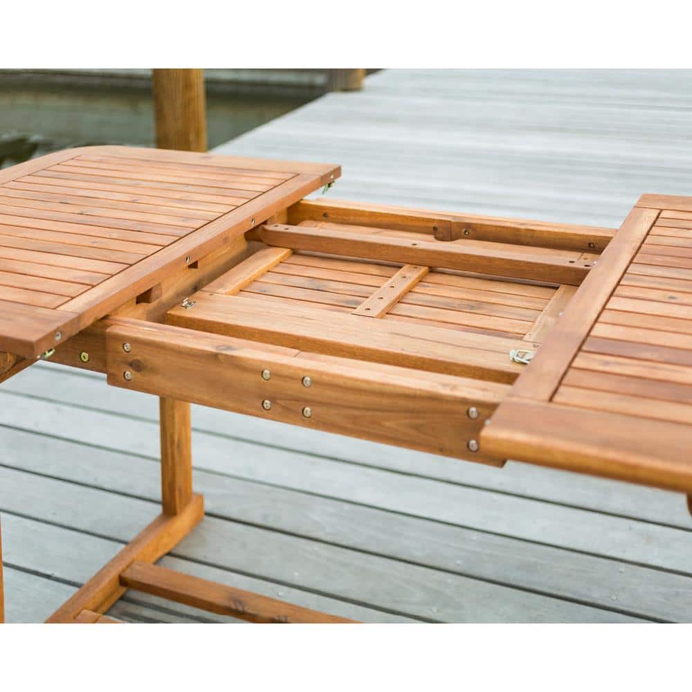 Extendable Acacia Wood Outdoor Dining Table in Natural Brown