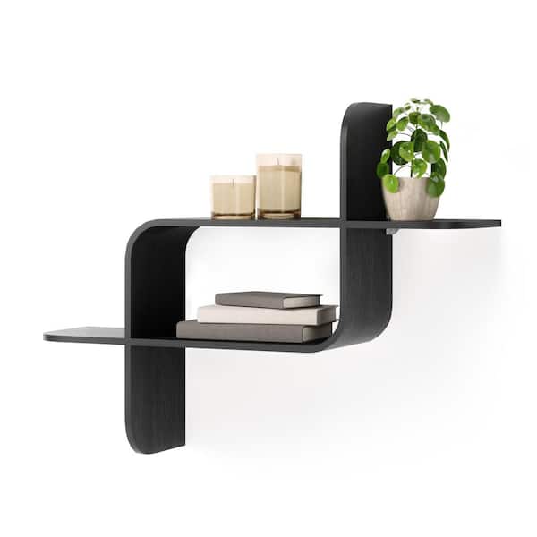 MONTAGE 25.31 in. L x 18.78 in. D Black Wall Mounted Rubber Wood Shelf