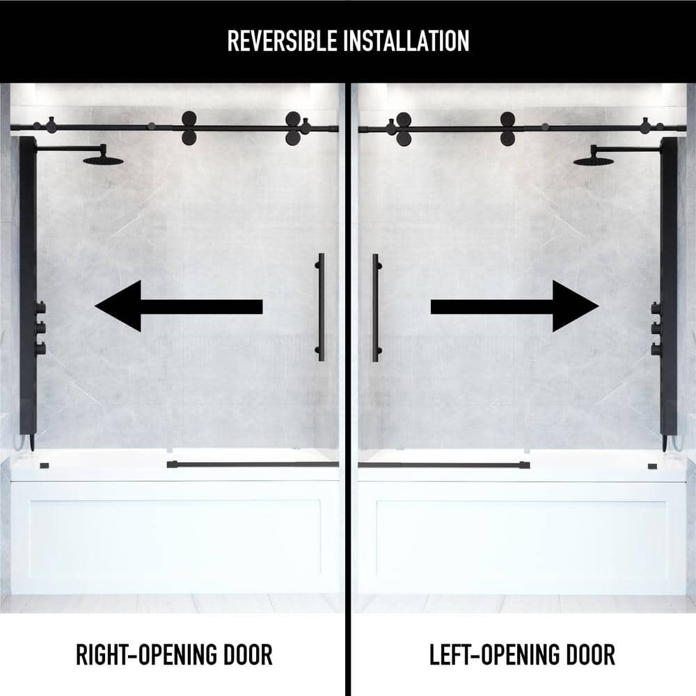 Elan 56-60" Matte Black Frameless Sliding Tub Door with Laminated Glass