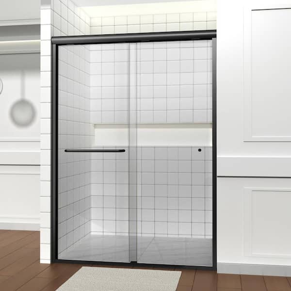 44-48 in. W x 72 in. H Semi-Frameless Bypass Sliding Shower Tub Door in Matte Black Finish with Clear Glass