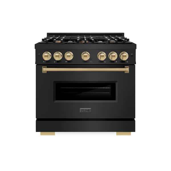 Classic 36 in. 6-Burner Dual Fuel Range with Convection Oven in Black Stainless Steel and Champagne Bronze